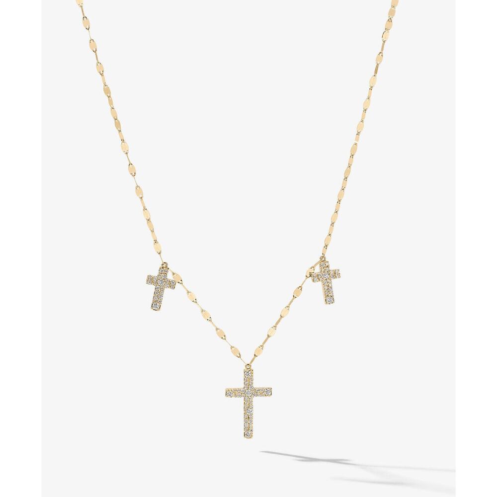 Lana Jewelry 14K YELLOW GOLD & DIAMOND Mega Flawless Triple Cross Charm Necklace